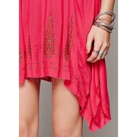 NWT Free People Pink Gold Embroidered Asymmetric Slip Dress | Boho Fairy Indie M - Picture 7 of 16